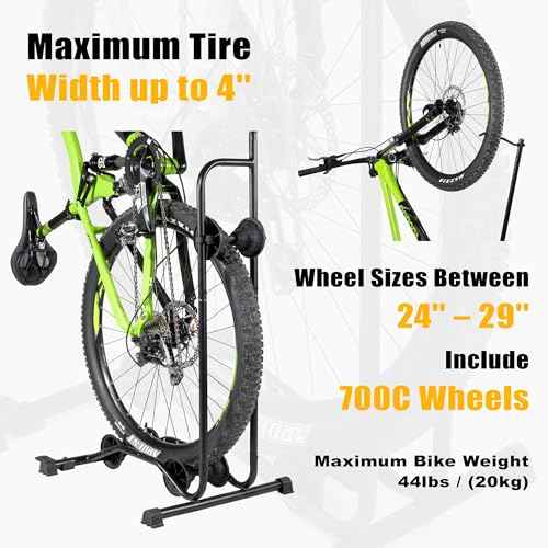 CyclingDeal Upright Bike Stand - Premium Quality Vertical & Horizontal Adjustable Bicycle Floor Parking Rack - for Storing MTB Road Bikes - up to 29¡± Wheel Size - for Fat Bike - 1 Bike