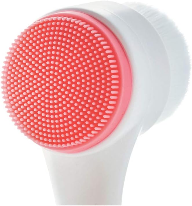 CALA Dual-Action Facial Cleansing Brush (Pink), Superfine Soft Bristles Deep Clean Pores, Removes Oil, Dirt, Long-Wear Makeup + Sunscreen, Water-Resistant for Shower Use