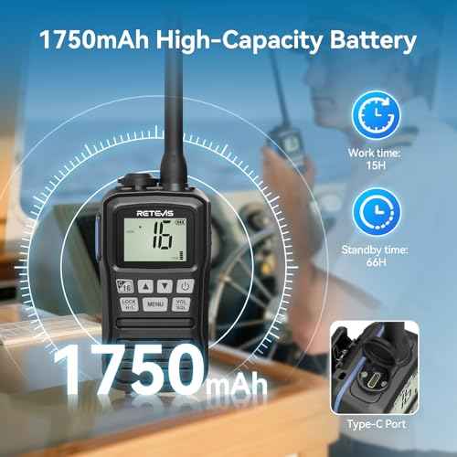 Retevis RM01P Marine Radio-RM01 Upgraded Version, IP67 Floating VHF Radio Handheld Vibration, 1750mAh, Type-C, NOAA, 88 Global Channels, Lightweight and Portable, for Coastal Fishing Kayaking(1Pack)
