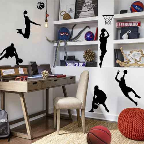 Basketball Wall Decal Large, 3D Basketball Wall Stickers, Self-Adhesive Fathead Window Decor for Teen Boys Bedroom, Living Room, Home, 34x35 Inch