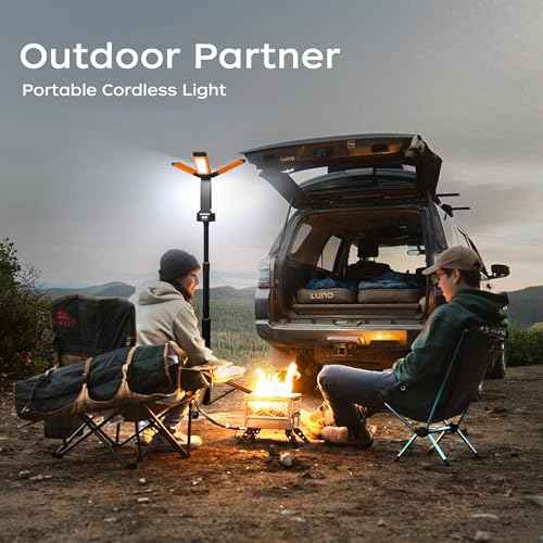 Rechargeable LED Work Light with Stand, 67" Tall Portable Cordless Work Light, 8AH Battery, 500/1500/2500 Lumen, 4000/6500K Dimmable Camping Light with Detachable Tripod Orange (Carrying Bag Included)