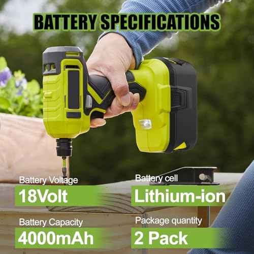 Powilling 2Packs 4.0Ah Battery Replacement for Ryobi 18V Battery, P100 P102 Compatible with Ryobi 18 Volt Cordless Power Tools PCL525B PCL515B