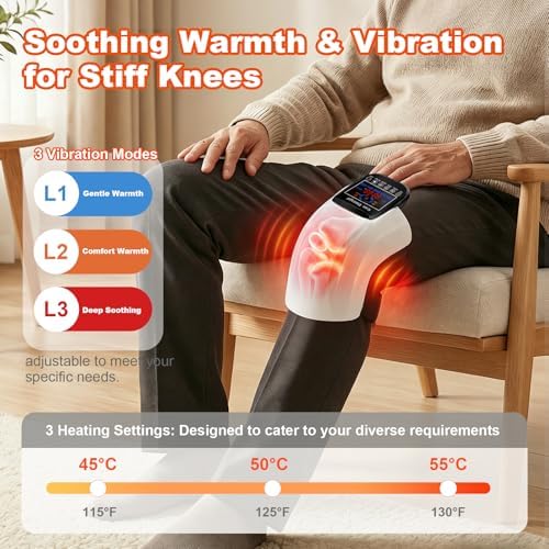 DEITY Knee Massager Smart with Heat, Vibration, 3D Massage, Red Light, 4-in-1, Cordless Portable Knee Massager with LED Large Screen, Gifts for Grandma & Grandpa