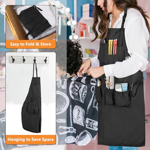 Barber Apron for Men & Women, Water-resistant Hair Stylist Apron with Multiple Pockets & Adjustable Neck Strap for Hairdresser, Cosmetology