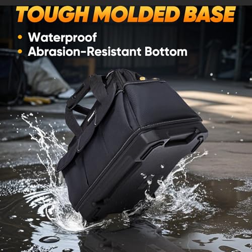 TICONN Heavy Duty Tool Bag with Multi-Pockets, Portable Tool Box Organizer Storage Bag, with Adjustable Shoulder Strap and Ergonomic Handle (Black, 16" Molded Base)