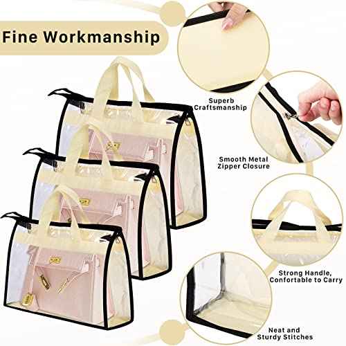 9 Pack Dust Bags for Purses and Handbags,Purse Storage Organizer for Closet,Handbag Dust Bags,Clear Handbag Storage Organizer,Purse Cover Hanging Closet Organizer with Zipper,Handles & Hooks