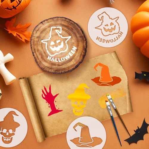 48 Pieces Halloween Stencils for Painting, 6 Inch Reusable Plastic Halloween Pumpkin Painting Stencils Ghost Bat Witch Spider Pumpkin for Crafts Pumpkin Carving Wood DIY Wall Art Halloween Decoration