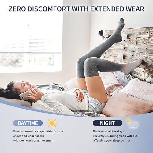 2PCS Bunion Corrector for Women & Men Big Toe, Bunion Relief Toe Straightener Bunion Splint Anti-Slip Heel Strap Comfortable Breathable for Day and Night Wear Gray L