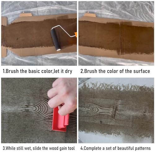 Wood Graining Tool, 4 PCS Wood Grain Tool Set, Rubber Empaistic Wood Texture Painting Tool for DIY Wall Room Art Paint Decoration