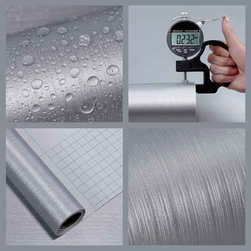 wishFIRE Silver Peel and Stick Wallpaper 15.7"¡¿118" Metallic Textured Contact Paper Modern Waterproof Wall Paper Removable Self Adhesive Vinyl DIY Decor Wallpaper for Bedroom Kitchen Cabinets Fridge