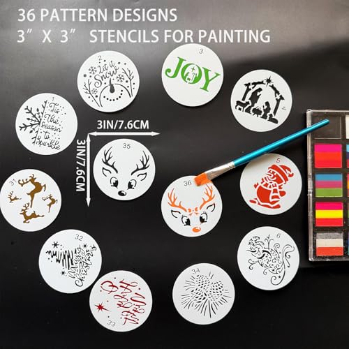 36PCS Small Christmas Stencils for Crafts Painting on Wood ? 3" Reusable Holiday Stencil Templates for Painting on Wood, Card, Paper, Fabric, Glass & Ornaments