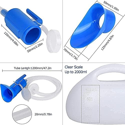 Female Urinal, Urinals for Women, 2000ml Urine Bottle for Women, 3 in 1 Portable Female Urinals, Spill Proof Men's Potty Portable Urinal, 45.2" Long Tube with Lid for Camping Car Travel Pregnant Women