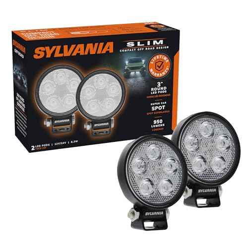 SYLVANIA - Slim 3 Inch Round LED Light Pod - Lifetime Limited Warranty - Spotlight 950 Raw Lumens - Off Road Driving Work Light - for Truck, Car, Boat, ATV, UTV, SUV, 4x4 (2 PC)