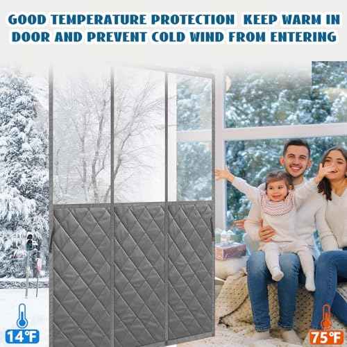 Magnetic Thermal Insulated Door Curtain with Visible Windows for 72" x 80" Doors, Thicken Made of Oxford and Cotton Insulated Curtain for Winter Sliding, Patio and French Doors