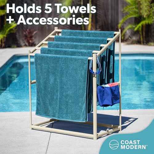 Coast Modern Pool Towel Rack ? Choose Your Color - Outdoor & Indoor 5 Beach Towel PVC Drying Rack