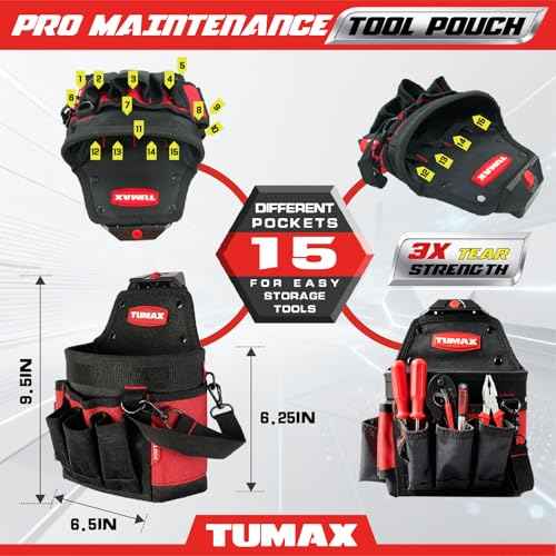 Electrician Tool Pouch, 15 Pockets Tool Belt Pouches with Quick Release Belt Clip, Utility Mini Tool Organizer Pouch for Carpenter, Construction, Technician