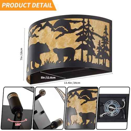 Farmhouse Bear Wall Sconces, E12 Base Rustic Industrial Wall Lights for Bedroom, Living Room, Hallway, Stairway, and Porch Lighting