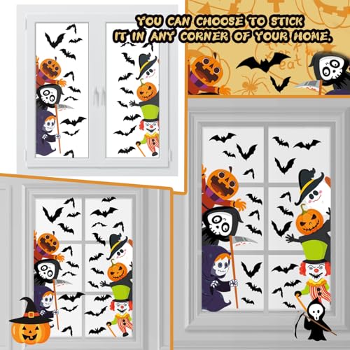 47 x 44 Inch Halloween Door Decals Cute Pumpkin Demon Expression Ghost Sticker Funny Halloween Decals for Window Wall Indoor Outdoor Party Decoration