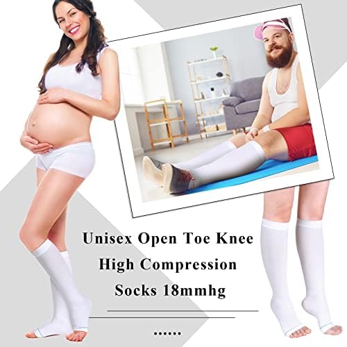 Sintege 4 Pairs Open Toe Anti Embolism Compression Stockings TED Hose 15-20mmHg Compression Socks 18mmHg Toeless Knee Socks for Women Men Swelling