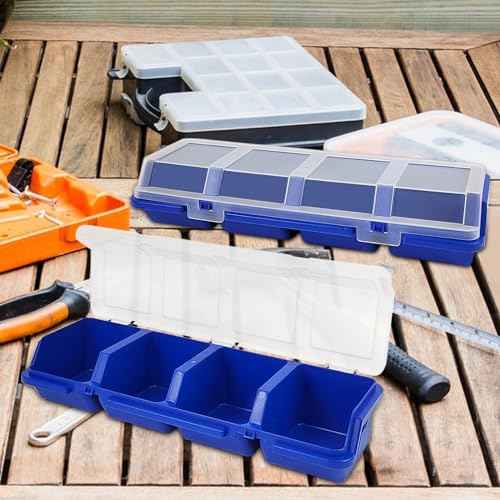6Pcs Screw Organizers Storage Bins with Lids, Plastic Stackable Hardware Organizer Box for Garage Nails Craft Tool Organizing, Tool Cart Cabinet Workbench Drawers with Compartment Bolt Organizer, Blue