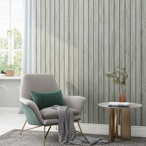 LaCheery Herringbone Wood Slat Wall Panels for Bedroom Walls Peel and Stick Fluted Wooden Wall Panels Grey Wood Slat Panel Roll Waterproof Bathroom Interior Decor 3D Self Adhesive Foam PVC 11.8"x79"