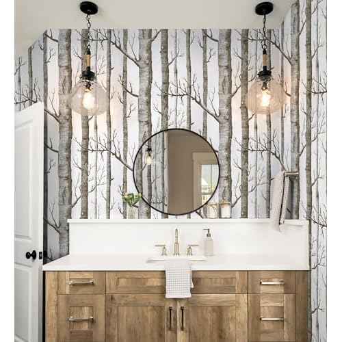 17.7" X 118"Birch Tree Wallpaper White and Brown Peel and Stick Wallpaper for Bedroom Bathroom Tree Contact Paper for Cabinets Removable Self Adhesive Shelf Drawer Liner Wall Decor Vinyl