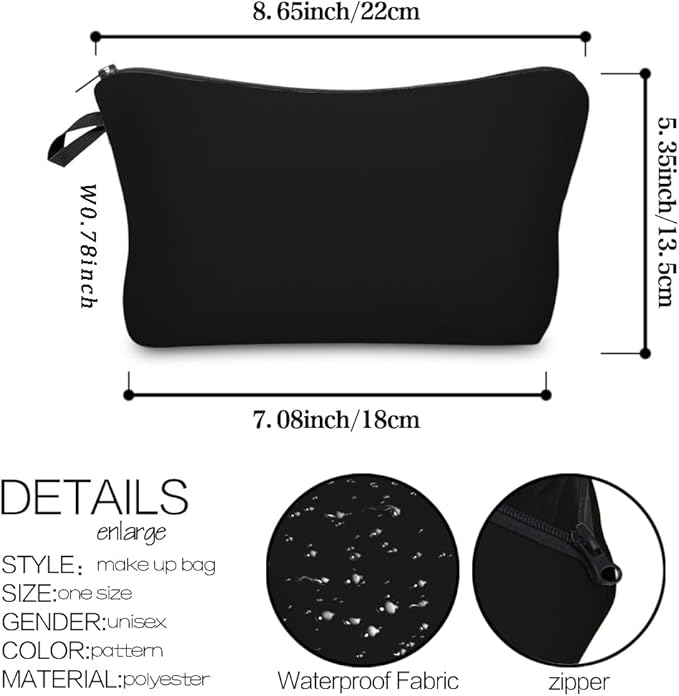 Deanfun Makeup Case Small, Cosmetic Zipper Bag Waterproof for Purse Mini, Women Cute Traveling Accessories Pouch for Ladies Thanksgiving Christmas Gifts(Solid Black D2-51705) 8.65" x 5.35" x 0.78"