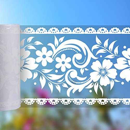 Livelynine Transparent Flower Wallpaper Border Stick and Peel Window Floral Wallpaper Borders for Bedrooms Bathrooms Lace Wall Decals for Kitchen Laundry Window Decals Mirror Frame Border 4in x32.8 ft