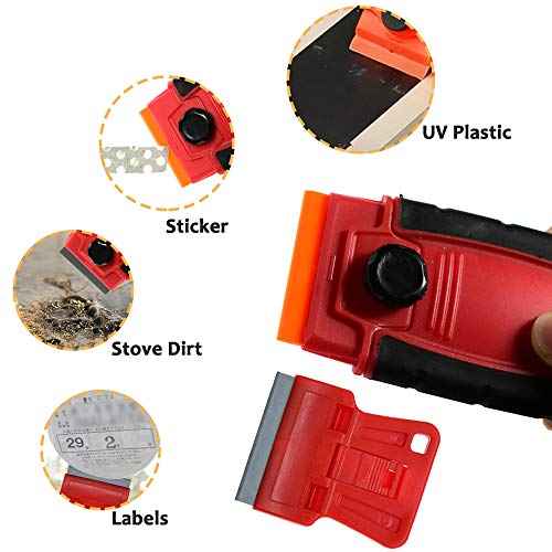 Plastic Razor Blade Scraper Hand Held Window Vinyl Tint Scraper with Protective Cover Mini Razor Blade Red Scraper, Metal Razor Blades Plastic Scraper Blades Removal Scraping Tool Kit