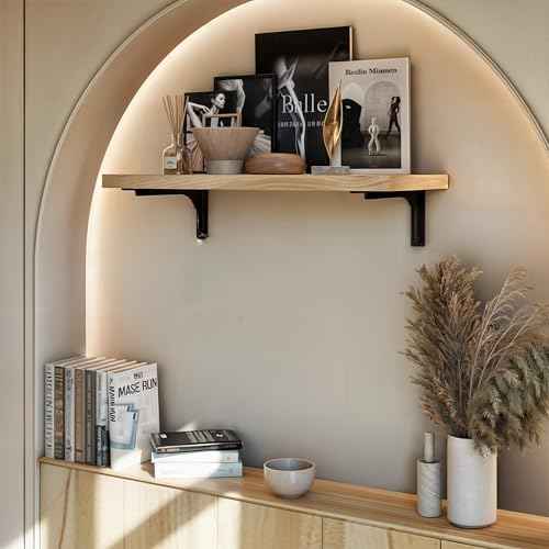 BATODA 16¡± Shelf Brackets with Beam (4pcs) - L Shelf Brackets Black - Hook Brackets for Floating Shelves - Wall Mounted Support for DIY Open Shelving ? Mounting Hardware Included (Pack 4) (4, 16 Inch)