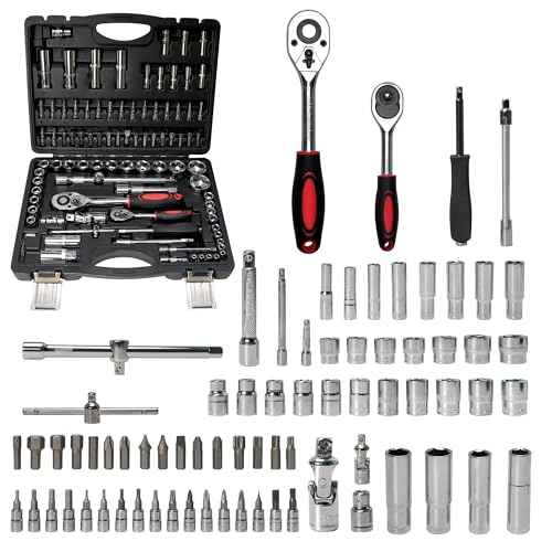 Mechanics Tool Set Metric, 95PCS 1/2" & 1/4" Drive Impact Socket Set with Ratchet Handle, Deep & Shallow Socket Set with Universal Joint, Automotive Tool Kit with Case for Car, Motorcycle, Home Repair