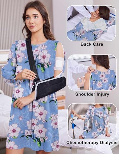 Deyeek Hospital Gowns for Women Open Back Dress Long Sleeve Post Surgery Tear Away Adaptive Nightgowns Dialysis Clothing