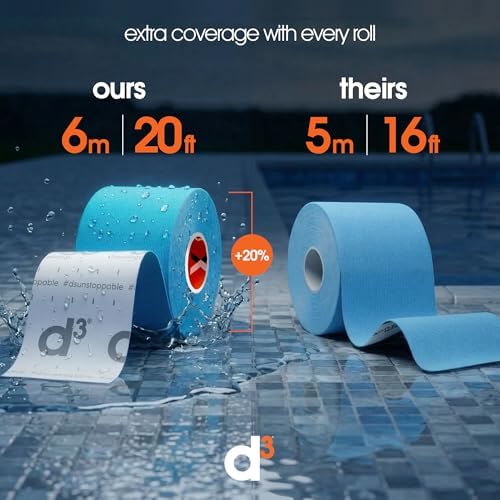 d3 X6.0 Waterproof Kinesiology Tape 2in x 20ft – Orange Athletic Tape for Joint Support, Pain Relief & Muscle Recovery | Sweatproof & Hypoallergenic for Knee, Shoulder & Back – Uncut Roll