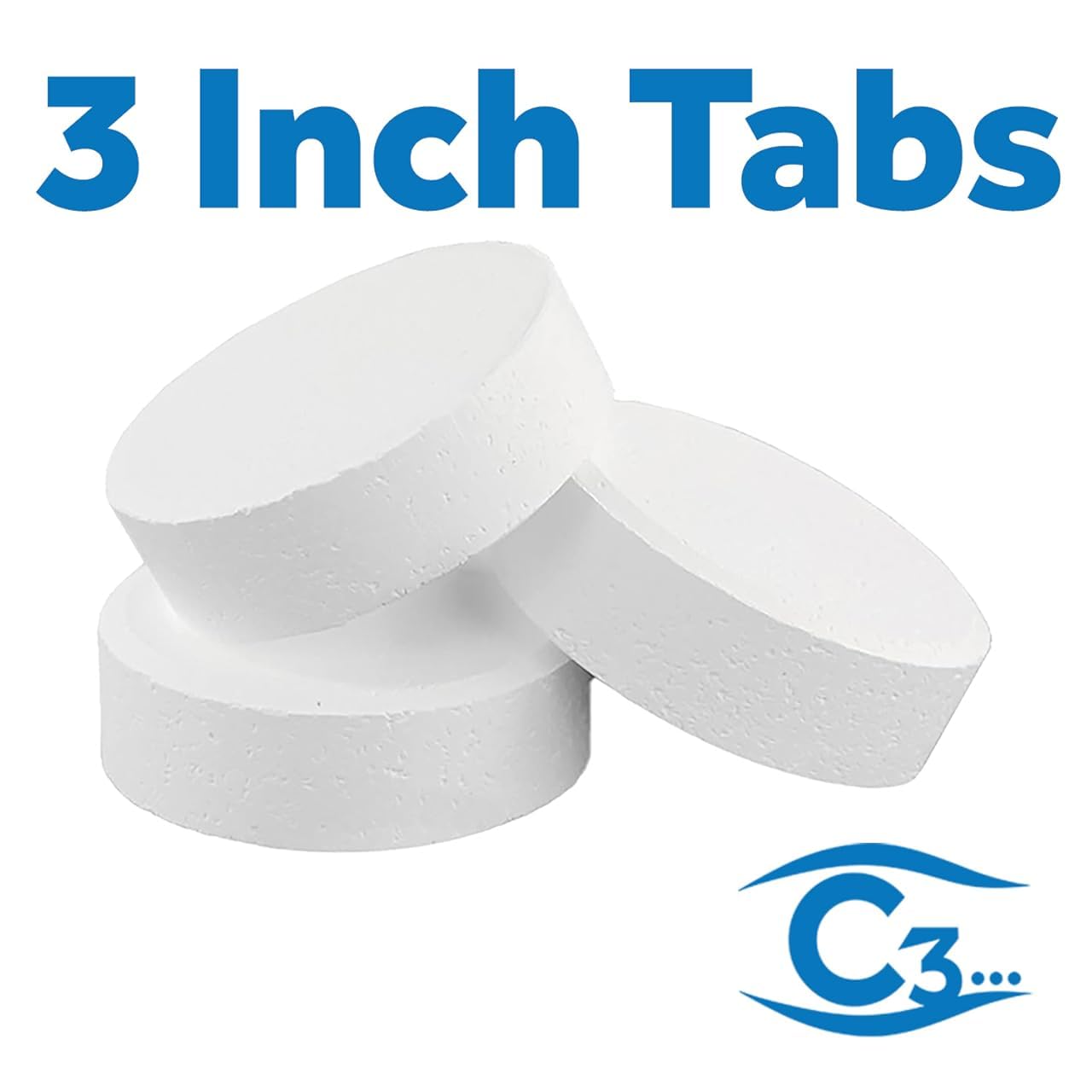 C3... 3" Stabilized Chlorine Tablets for Swimming Pools | Easy to Use | for Above Ground or Inground Pool | Individually Wrapped Chlorinating Tabs | Slow Dissolving | 5 lbs