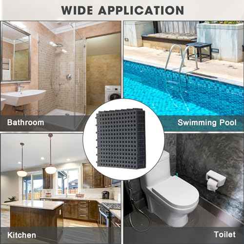 12 Pack Drainage Tiles Modular Interlocking Floor Tiles with 1 Pc Plastic Hammer 12" x 12" Cushion Mat Non Slip Rubber Floor mat with Holes for Pool Bathroom Deck Kitchen Patio (Black)