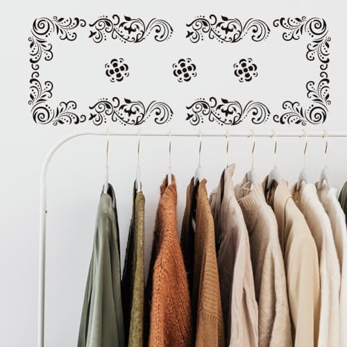 INFUNLY 4PCS Lace Corner Stencils for Painting - Reusable Flower Border Wall Stencil, Large Pattern Tile Stencil for Floor/Furniture/Glass/Wood - Home Decoration