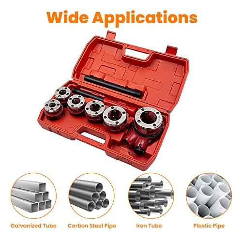 maXpeedingrods BSPT Ratchet Pipe Threader Kit, Manual Ratcheting Pipe Threading Tool Set w/ 6 Dies 1/4", 3/8", 1/2", 3/4", 1", 1-1/4" for Metal and PVC Pipes