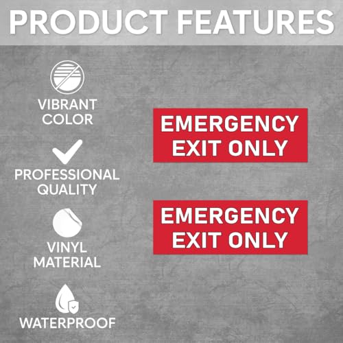 Pack 6 Pcs Exit Only Emergency Sticker for Cars Vehicles Trucks Indoor Outdoor Window Safety Warning Signs Bumper Stickers Weatherproof Large Vinyl Decals Car Exterior Accessories