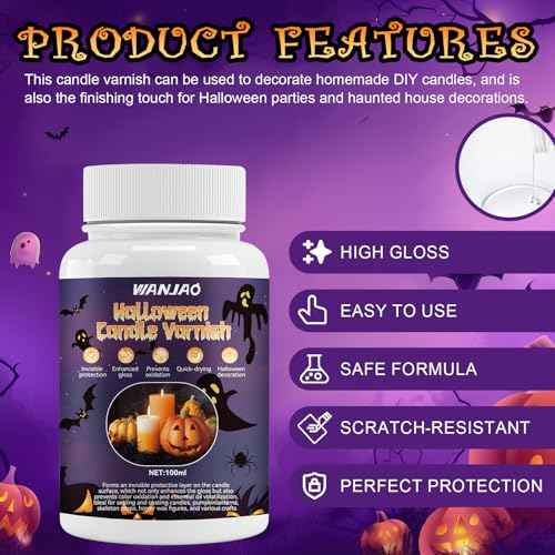 Candle Varnish, Gloss Varnish for Halloween Decorations Long Lasting Protection with Halloween Candle Sticker for Candles Pumpkin Lanterns Skeleton Props and Other Crafts, 100ML