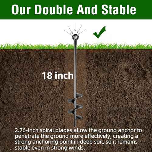 Ground Anchors Heavy Duty, Swing Set Anchor Kit 18 Inch 4 Pack Screw in Earth Anchors Trampoline Stakes High Wind Metal Auger Anchor for Shed Tent Carports Securing Animals Camping Mobile Home
