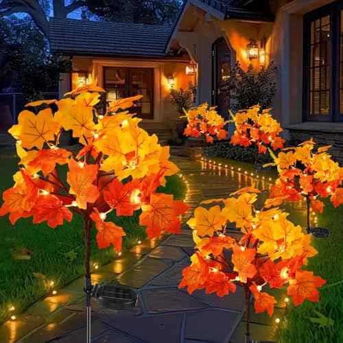6Pack Fall Solar Lights Outdoor Waterproof,120LED 240 Maple Leaves Solar Garden Lights Outside, Autumn Artificial Tree Pathway Lights for Patio,Halloween,Thanksgiving,Fall Decoration