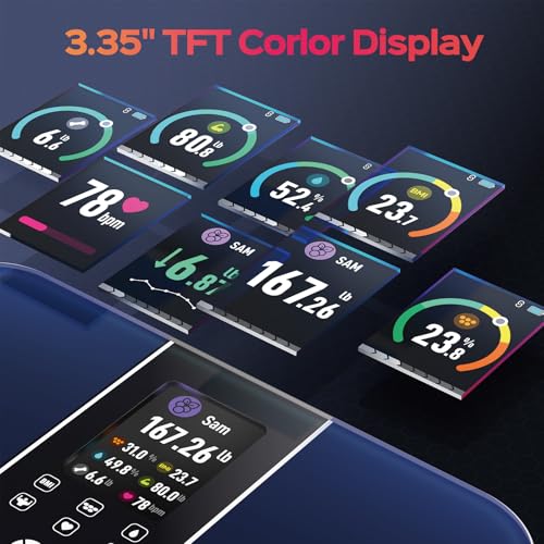 Scale for Body Weight and Fat, Lepulse 3.35" Color TFT Display Scale with Bmi Body Fat Muscle Mass, Smart Body Fat Scale with 22 Body Composition Metrics BMI Heart Rate, Bathroom Digital Scale 400lbs