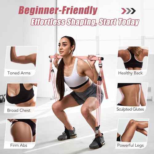 Upgraded Pilates Bar Kit with Resistance Bands Natural Latex for Women & Men, Heavy-Duty Stainless Steel Multifunctional Yoga Pilates Stick for Home Gym Exercise Fitness Equipment Full-Body Workouts