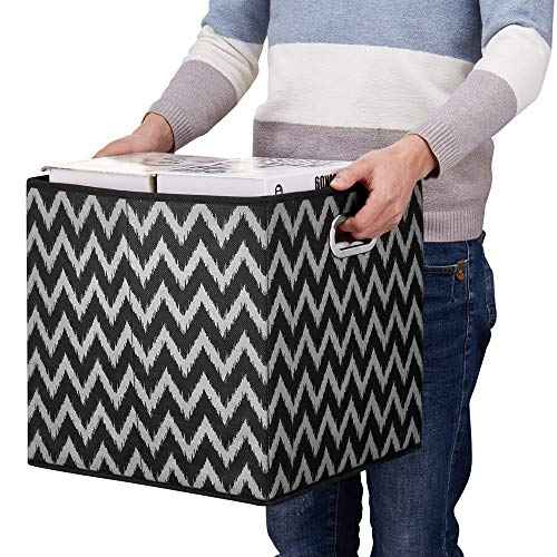 Foldable Cube Storage Boxes 13x13x 13 in Fabric Storage Cubes Bins Black Cube Inserts Storage Chevron Printed Cloth Storage Basketes Folding Drawer for Organizers Shelf Closet,QY-SC03-3