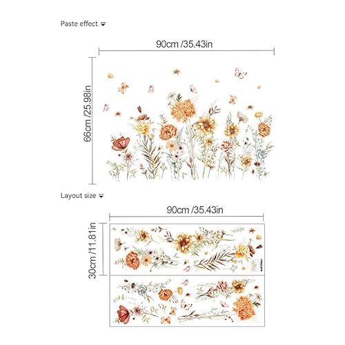 Boho Wall Decor Stickers Floral Wallpaper Peel and Stick Pretty Flowers Butterfly Wall Decals for Living Room Baby Kids Nursery Girls Bedroom Wall Decoration