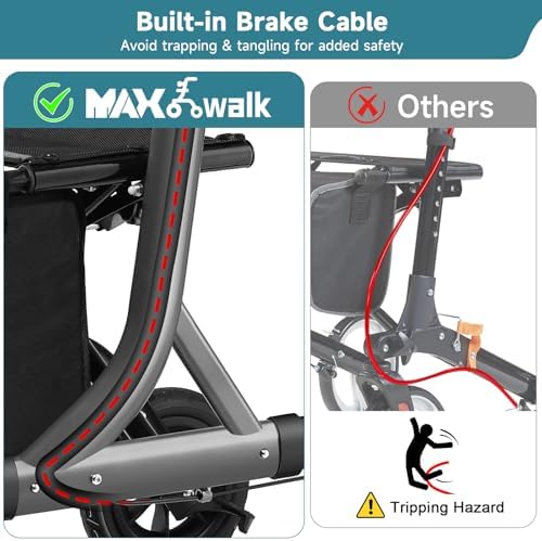Walkers for Seniors, Rollator Walker with Seat, 8" Rubber Wheels All Terrain Rollator Walker with Backrest, Aluminum Walkers Built-in Cable, Foldable and Adjustable Height for Seniors, Red