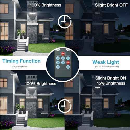 Olafus 100W Dusk to Dawn LED Outdoor Flood Light with Remote, 10000LM, 5 Adjustable Heads, IP65 Waterproof LED Security Light, Photocell Lights Fixture for Yard Garage White