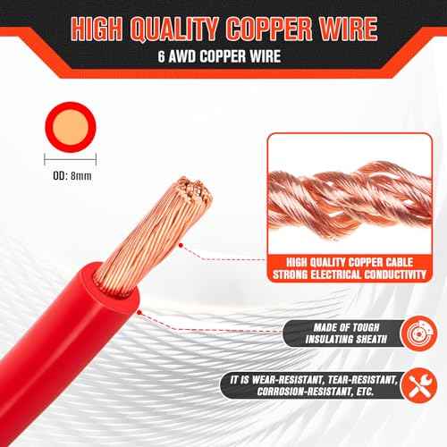 6 Gauge Wire 6 Awg Wires 20 FT Black + 20 FT Red, 6 Gauge Battery Cable 6awg Marine Wires, 6awg Copper Wire Welding Cable Standard with Cable Lugs Terminal Connectors and Heat Shrink Tube