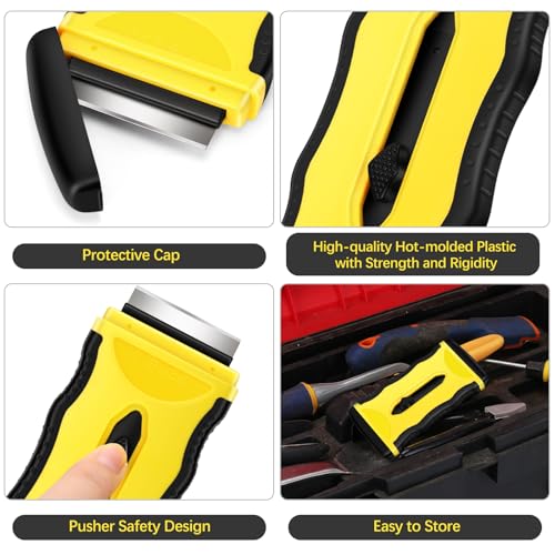 DEKEones Razor Blade Scraper, 1 Pack?2-in-1 Scraper Tool with 5Pcs Plastic Blades and 5 Pcs Metal Blades, Multifunctional Cleaning Razor Scraper for Stickers, Decals, Cooktop, Oven£¨Yellow£©