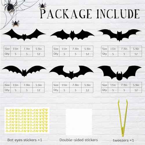 132 Pcs Halloween Bats Wall Decor With Glow in The Dark Eyes - Large 3D Bat Stickers and Decals for Indoor Party Decorations - PVC Black Bats